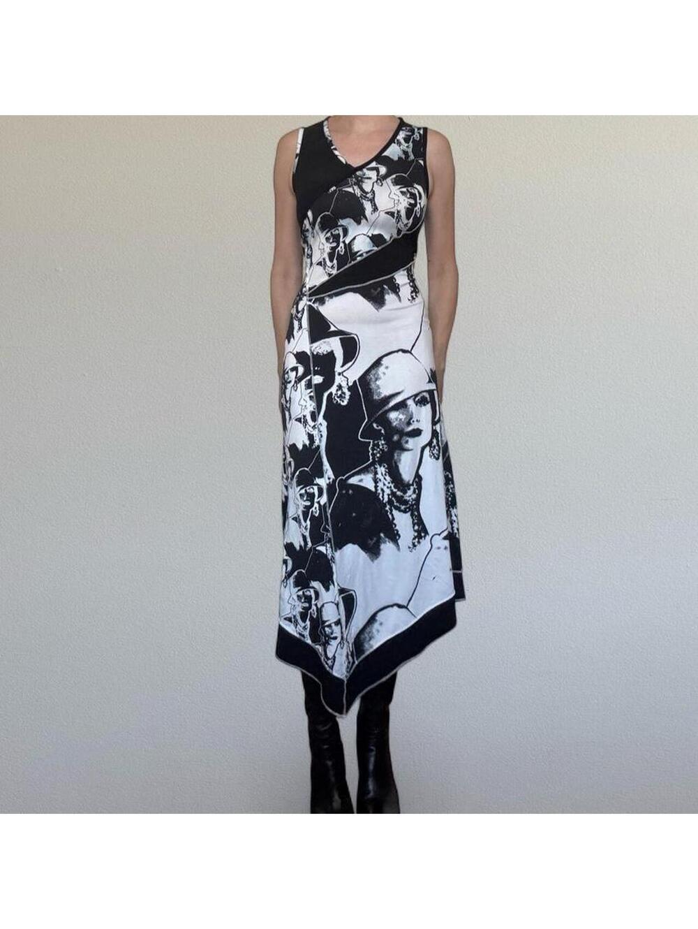 1990s Joseph Ribkoff graphic print asymmetrical dress Sz. M/L